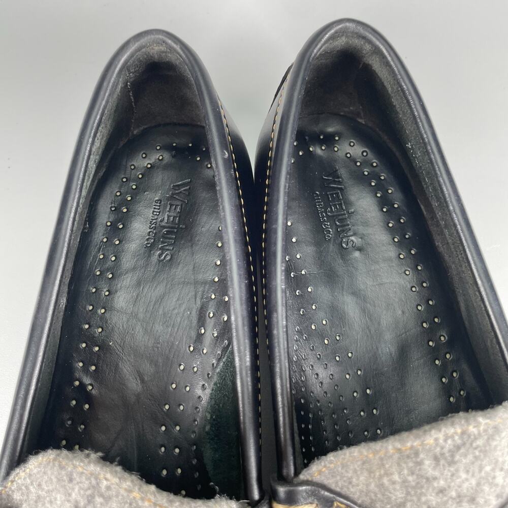 G.H. Bass Weejuns Mens Size 9.5 Black Leather Gray Wool Slip On Penny Loafer GUC - Picture 8 of 9